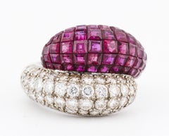 Mystery Set Ruby Diamond Platinum Crossover Ring Size 6