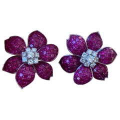 Mystery Set Ruby Flower Earrings