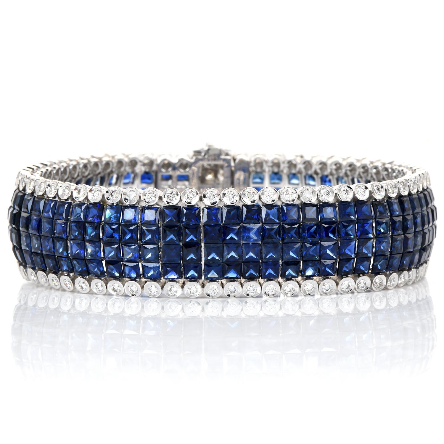 Rétro Bracelet cocktail en or 18 carats avec saphirs et diamants sertis mystère en vente