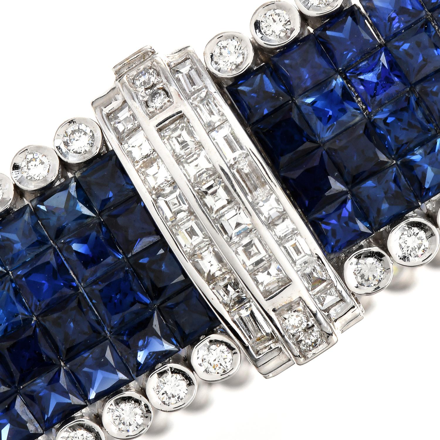 Bracelet cocktail en or 18 carats avec saphirs et diamants sertis mystère en vente 1