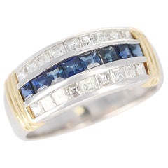Channel Set Sapphire and Diamond Band with Two 18 Karat Gold Linings, Platinum