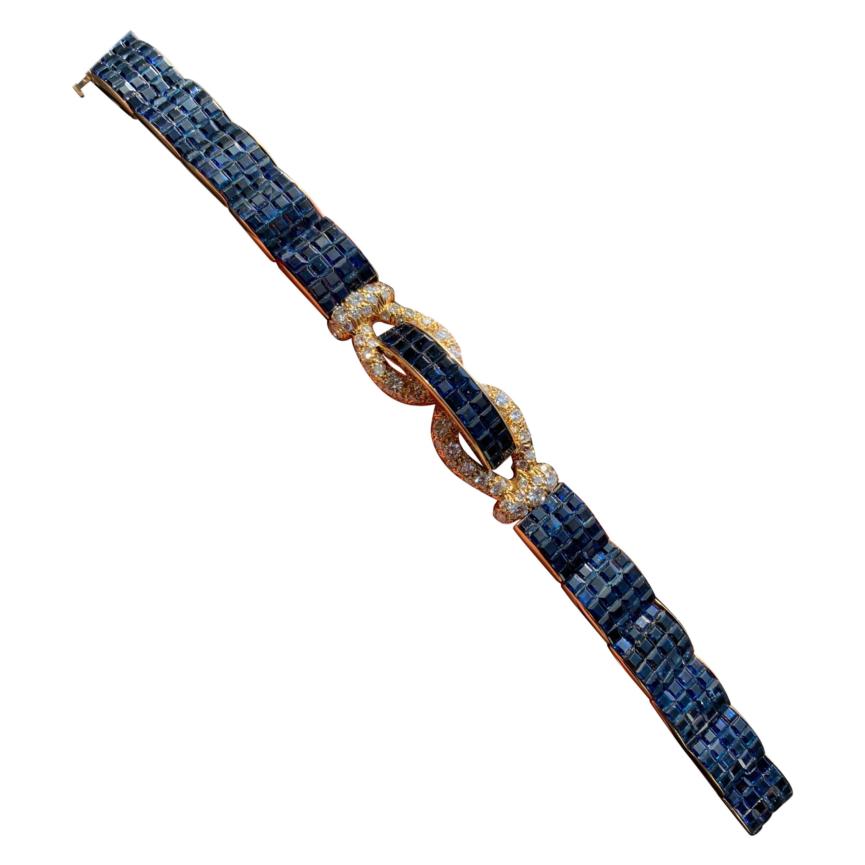 Mystery Set Sapphire and Diamond Bracelet Attributed to Aletto Brothers