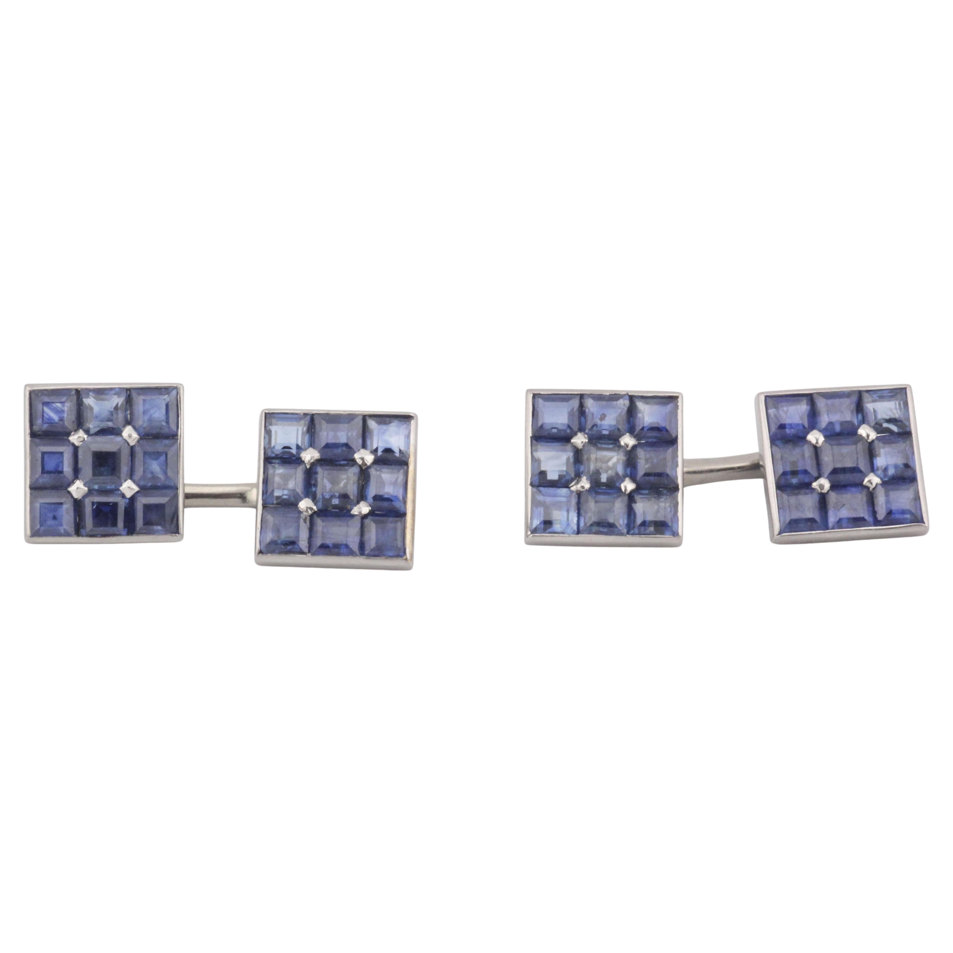 Mystery Set Sapphire Platinum Cufflinks