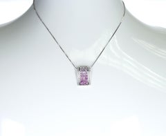 Mystery Set Slope Pink Sapphire and Diamond Pendant, 18 Karat White Gold