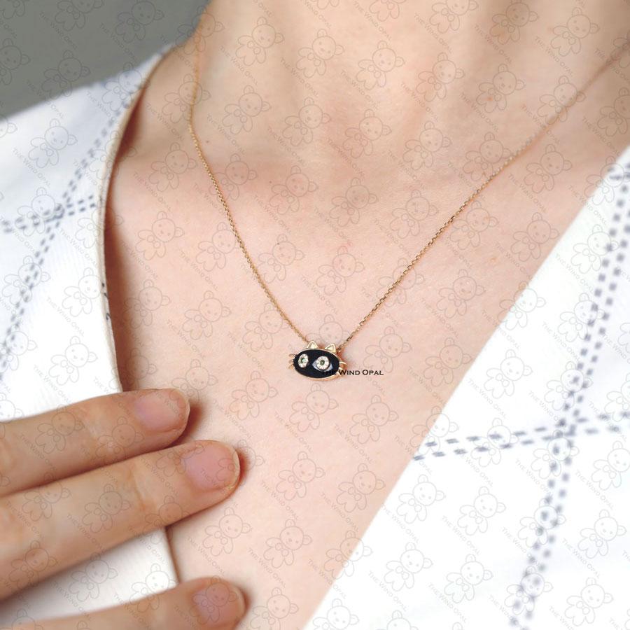 Collana Mystic Black Cat in oro 18 carati con occhi di diamante tsavorite in vendita 2