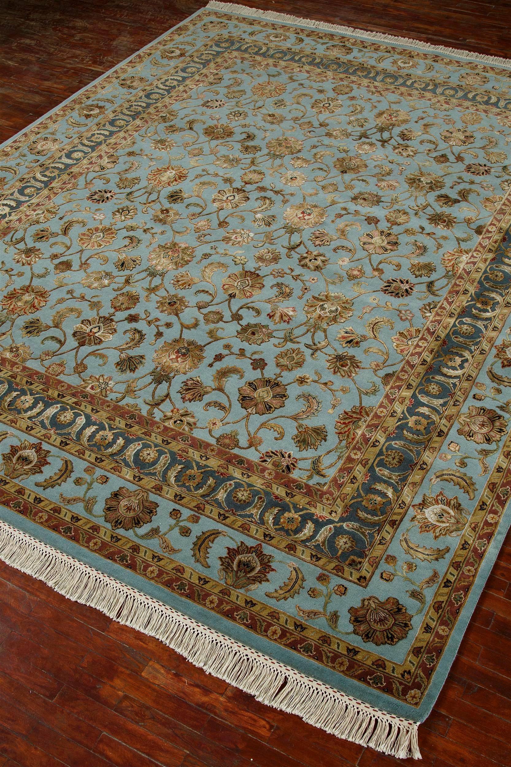 Indian Mystic Bloom Light Turquoise & Light Turquoise 300x420 cm Hand Knotted Rug For Sale