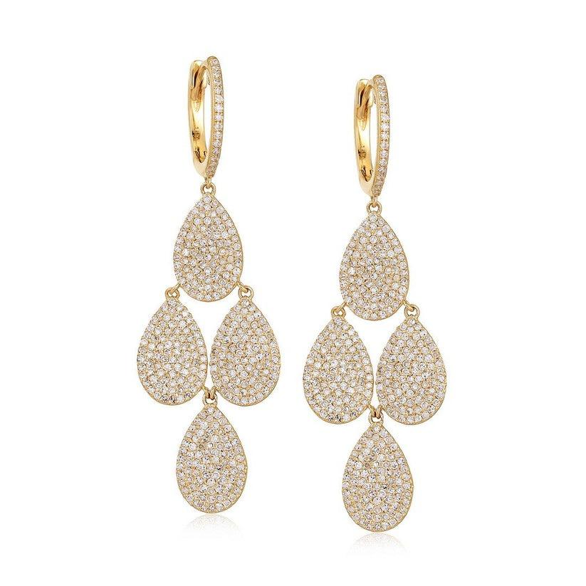 Mystic Charm 14K Yellow Gold Diamond Drop Danglers Earrings In New Condition For Sale In Los Angeles, CA