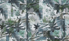 Mystic Flowers Turquise Wall Paper in Fabric also suitable for wet area