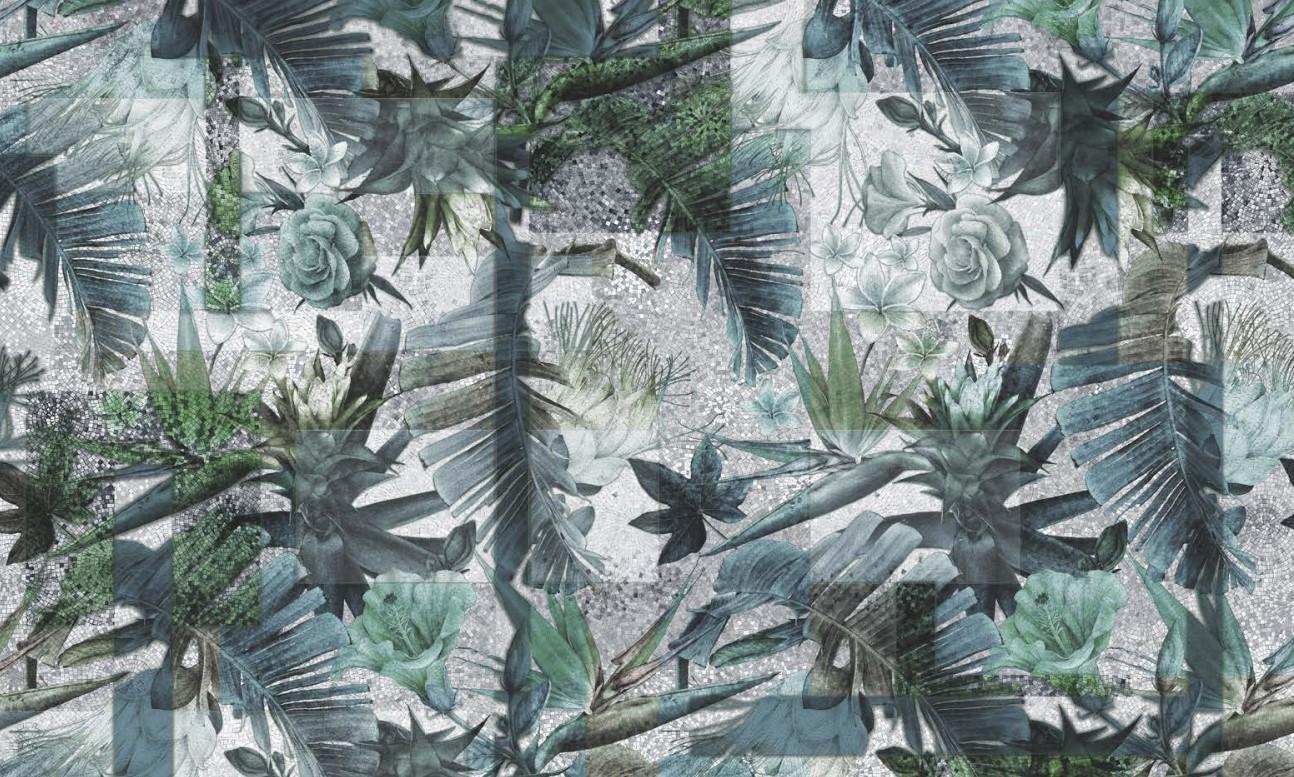 Modern Mystic Flowers Turquise Wall Paper in Fabric also suitable for wet area  For Sale