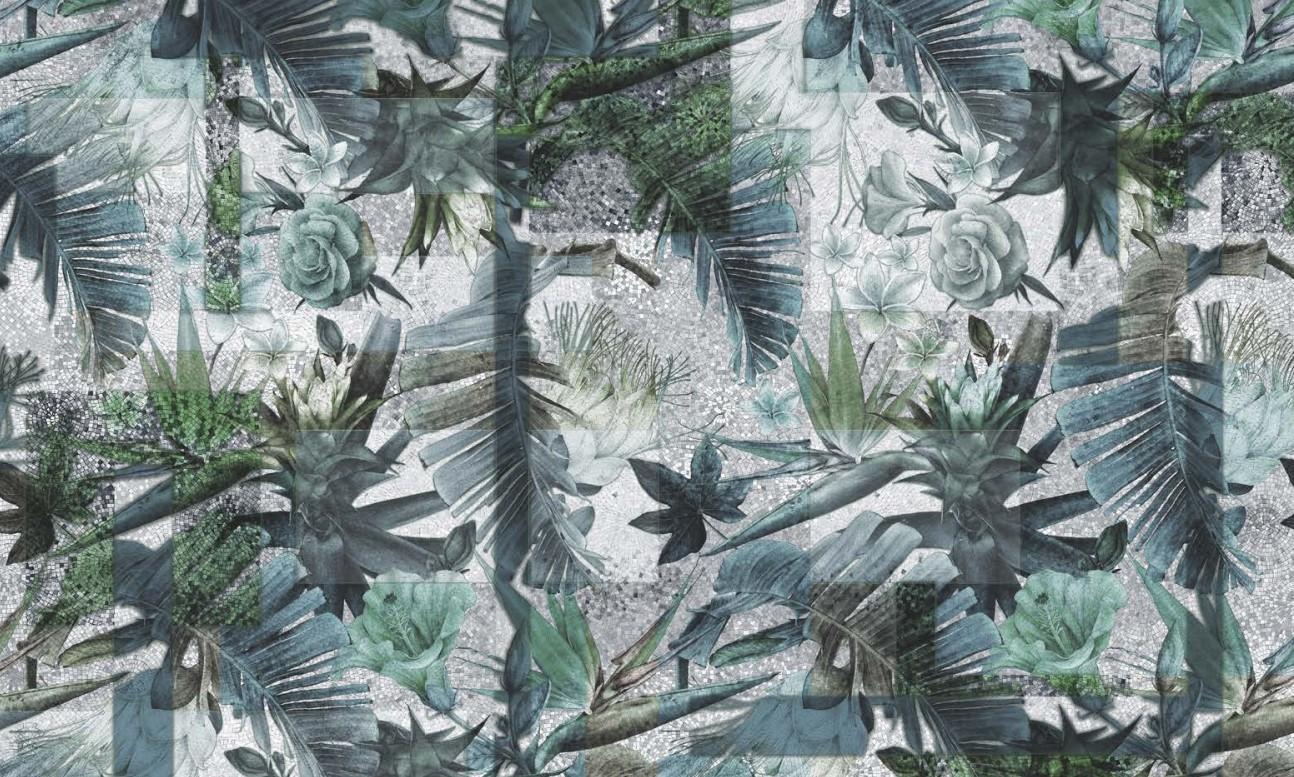 Italian Mystic Flowers Turquise Wall Paper in Fabric also suitable for wet area For Sale