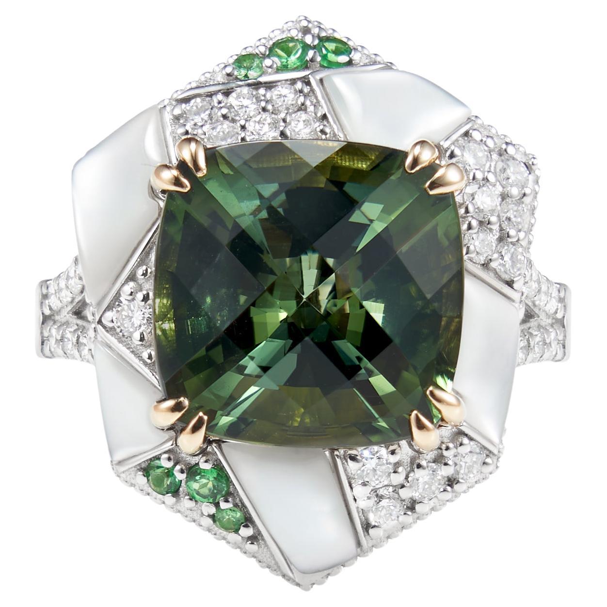 Sunita Nahata Mystic Green Tourmaline Ring in 18KWYG For Sale