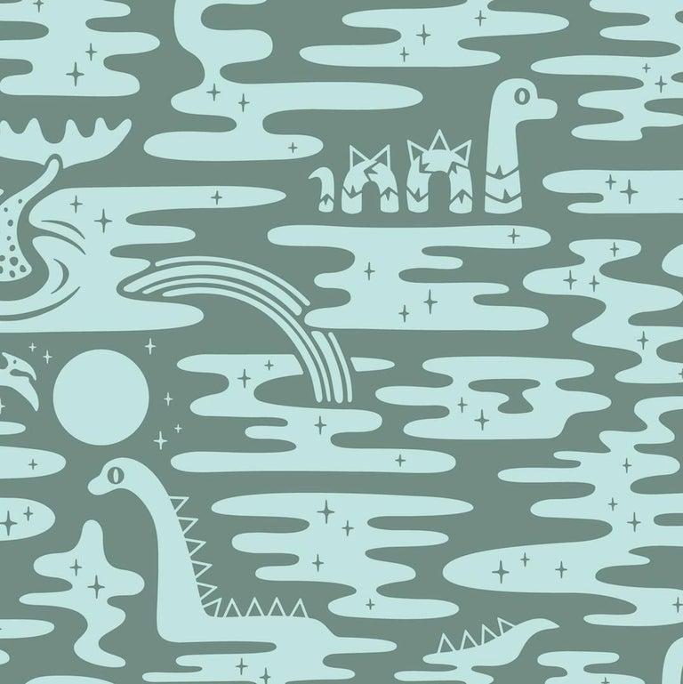 Mystic Lagoon Designer-Tapete in Algae 'Mint Grün und Waldgrün' im Zustand „Neu“ im Angebot in Brooklyn, NY