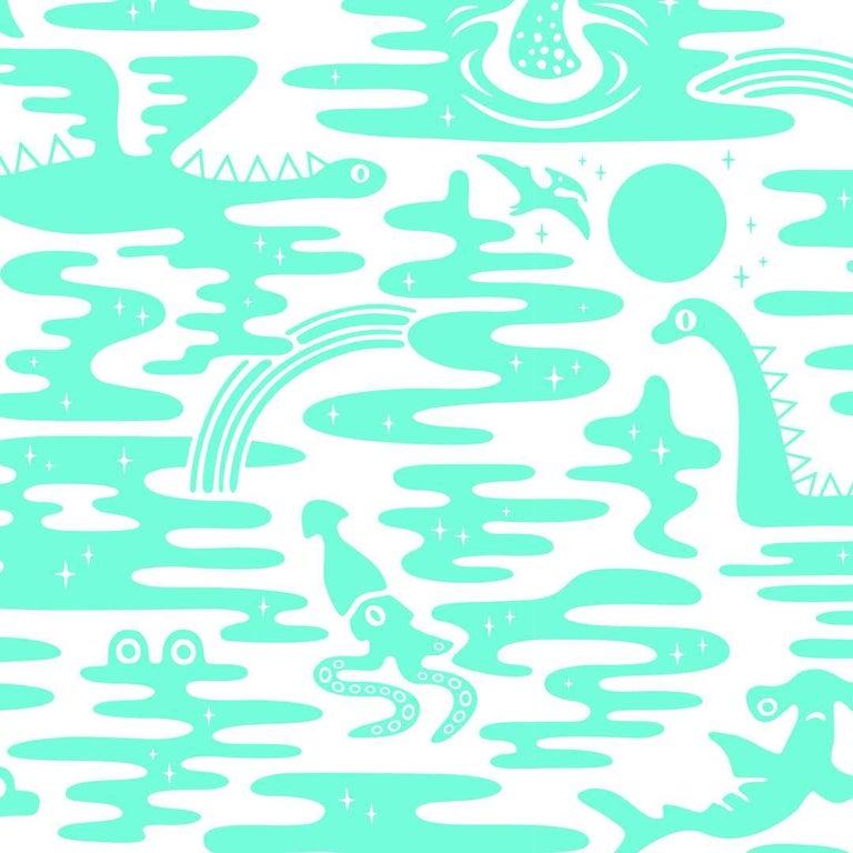 Papel pintado de diseño Mystic Lagoon en Caribe 'Turquesa y blanco'.
