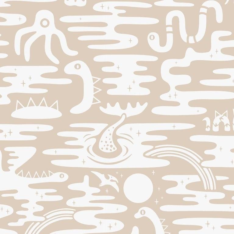 Mystic Lagoon Designer Wallpaper in Desert 'Soft White and Oatmeal' In New Condition For Sale In Brooklyn, NY