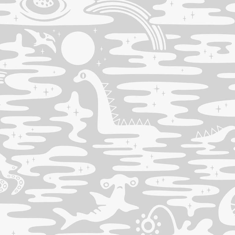 Mystic Lagoon Designer Wallpaper in Heather 'White and Grey' In New Condition For Sale In Brooklyn, NY