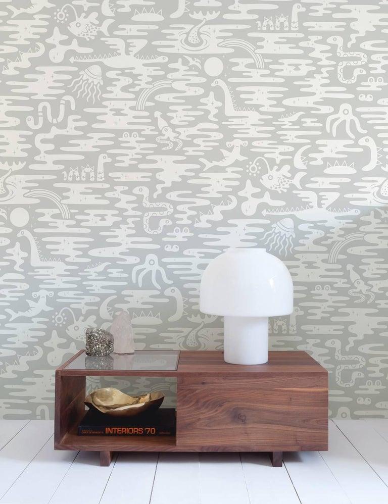 Contemporary Mystic Lagoon Designer Wallpaper in Heather 'White and Grey' For Sale