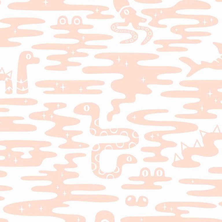 Mystic Lagoon Designer Wallpaper in Papaya 'Peach and White' In New Condition For Sale In Brooklyn, NY