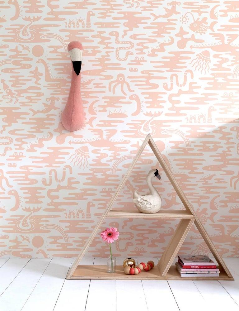 Contemporary Mystic Lagoon Designer Wallpaper in Papaya 'Peach and White' For Sale