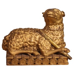 Mystic Lamb On The Book With Seven Seals In Gilded Wood - 18th Century