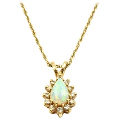 Mystic Opal Gemstone with Diamond Halo Pendant Necklace 14 Karat Yellow Gold