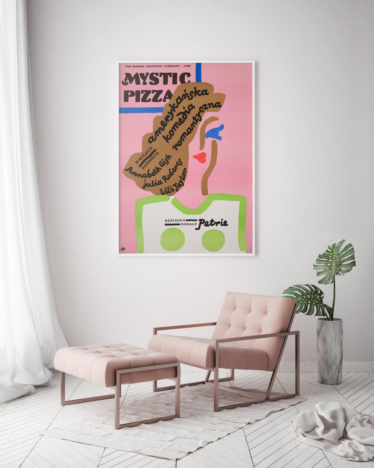 Three teenage girls come of age while working at a pizza parlor in the Connecticut town of Mystic. Great bold artwork by Jan Mlodozeniec features on the Polish film poster for romantic comedy-drama Mystic Pizza directed by Donald Petrie and starring