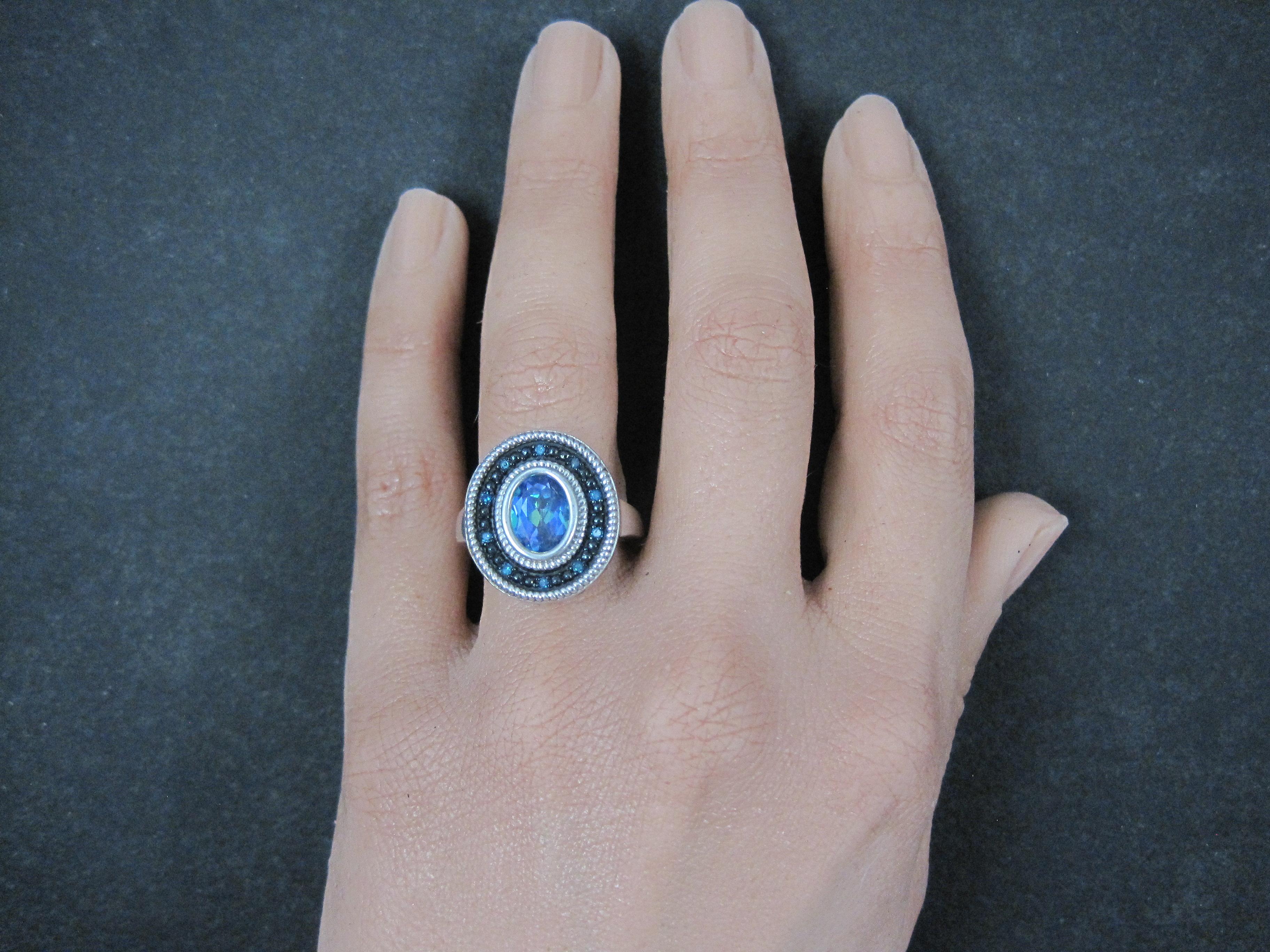 Bague mystique avec topaze bleue et diamants, taille 6 en vente 5