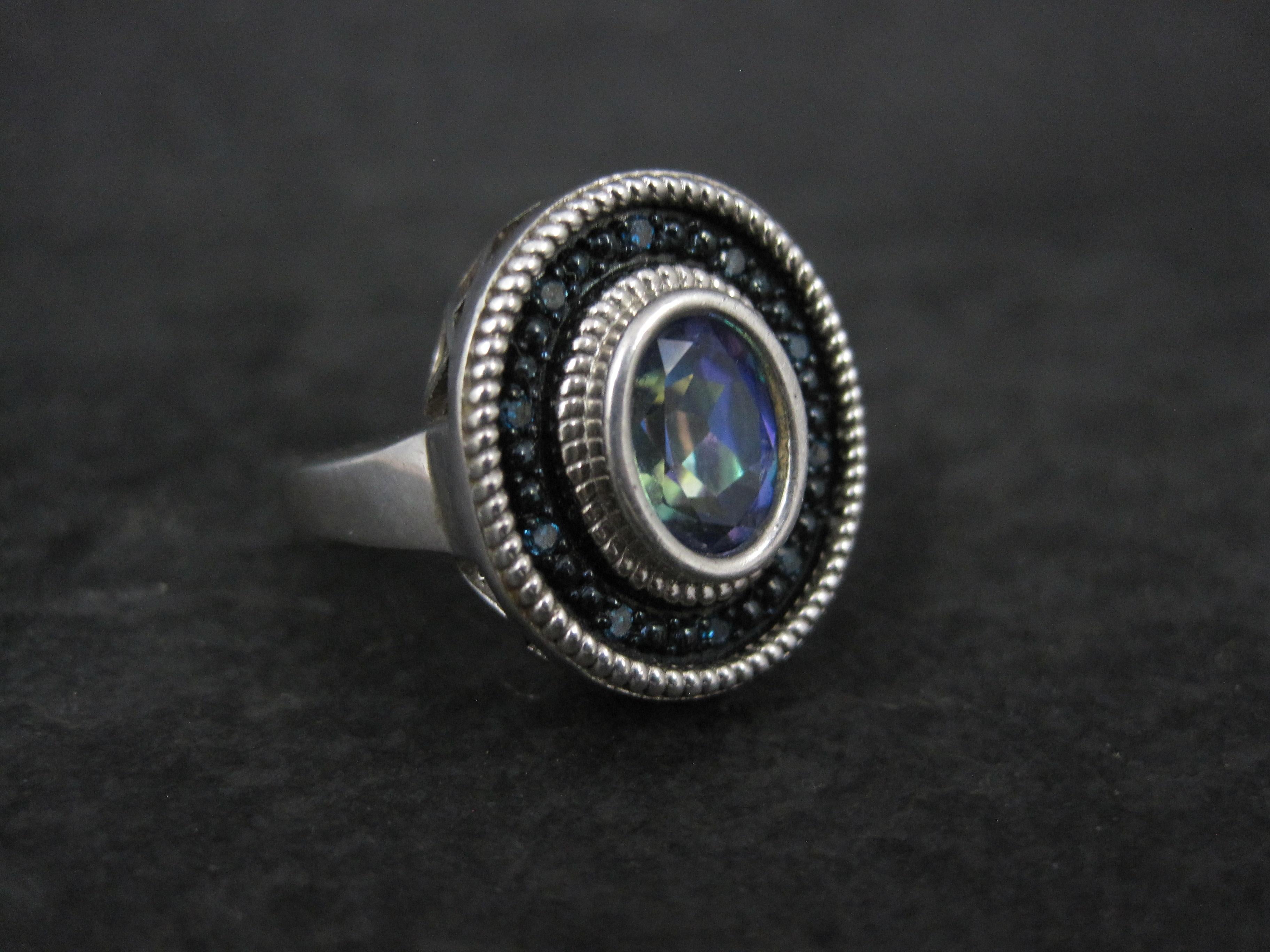 Moderne Bague mystique avec topaze bleue et diamants, taille 6 en vente