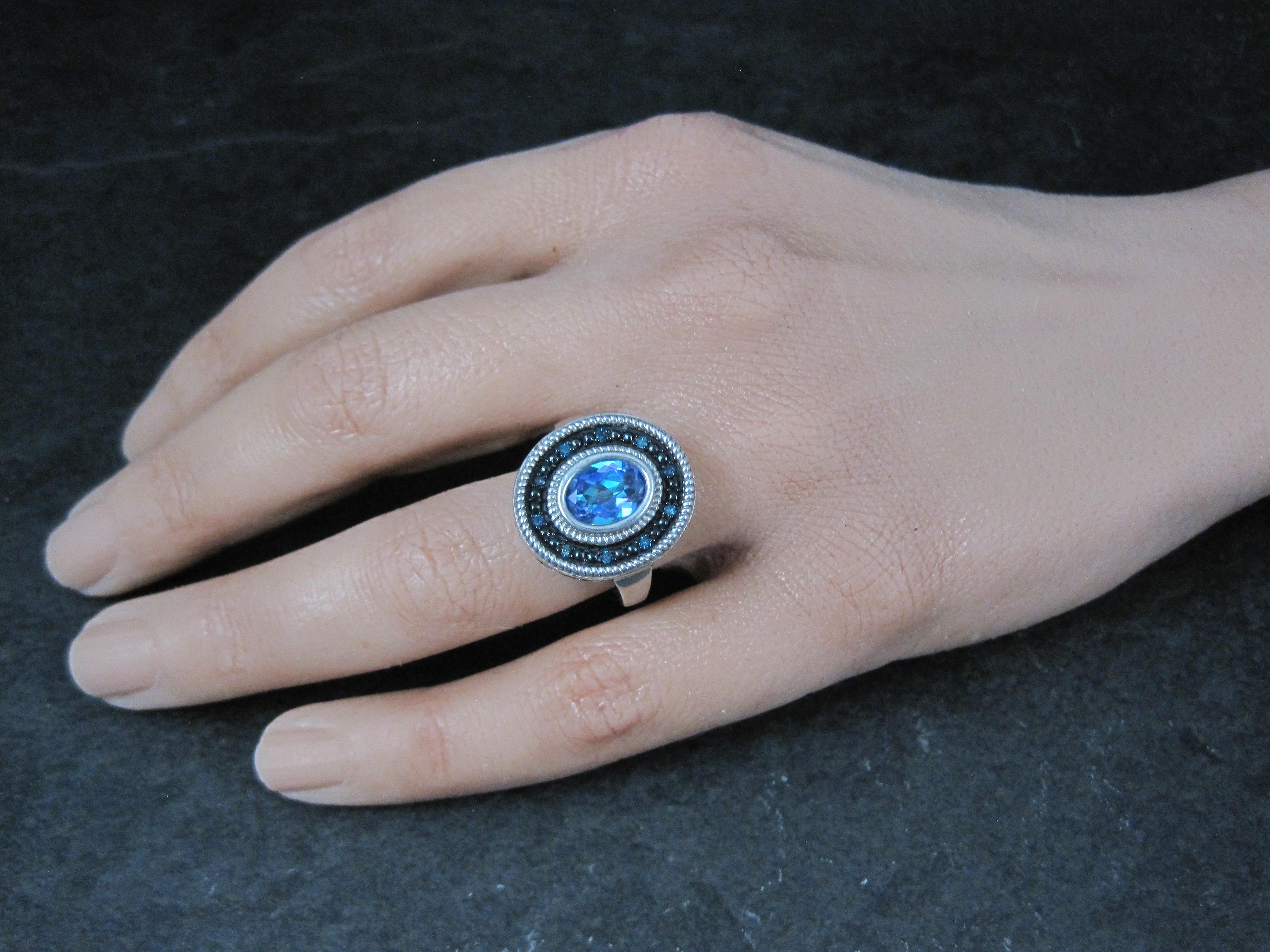 Bague mystique avec topaze bleue et diamants, taille 6 en vente 1