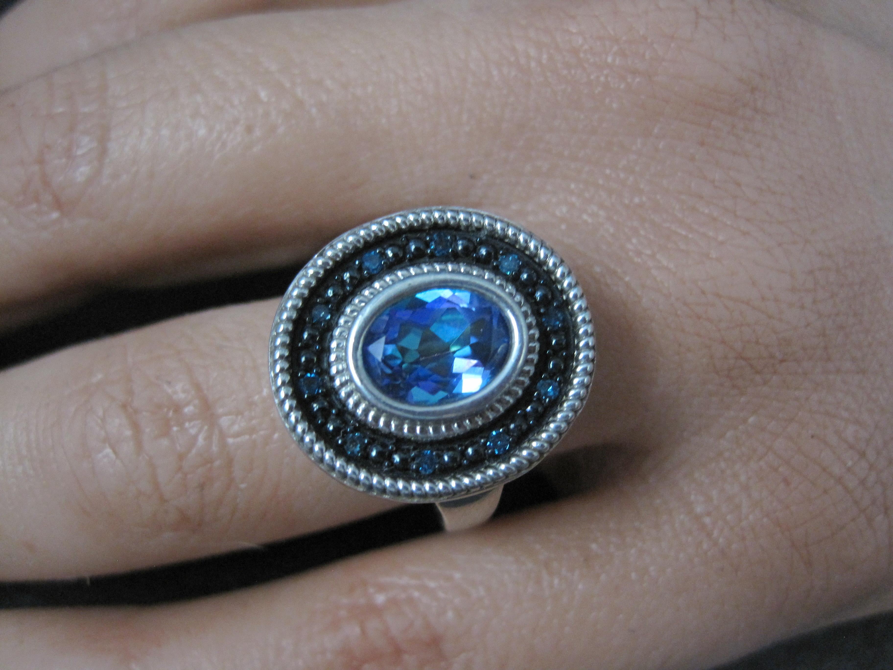 Bague mystique avec topaze bleue et diamants, taille 6 en vente 2