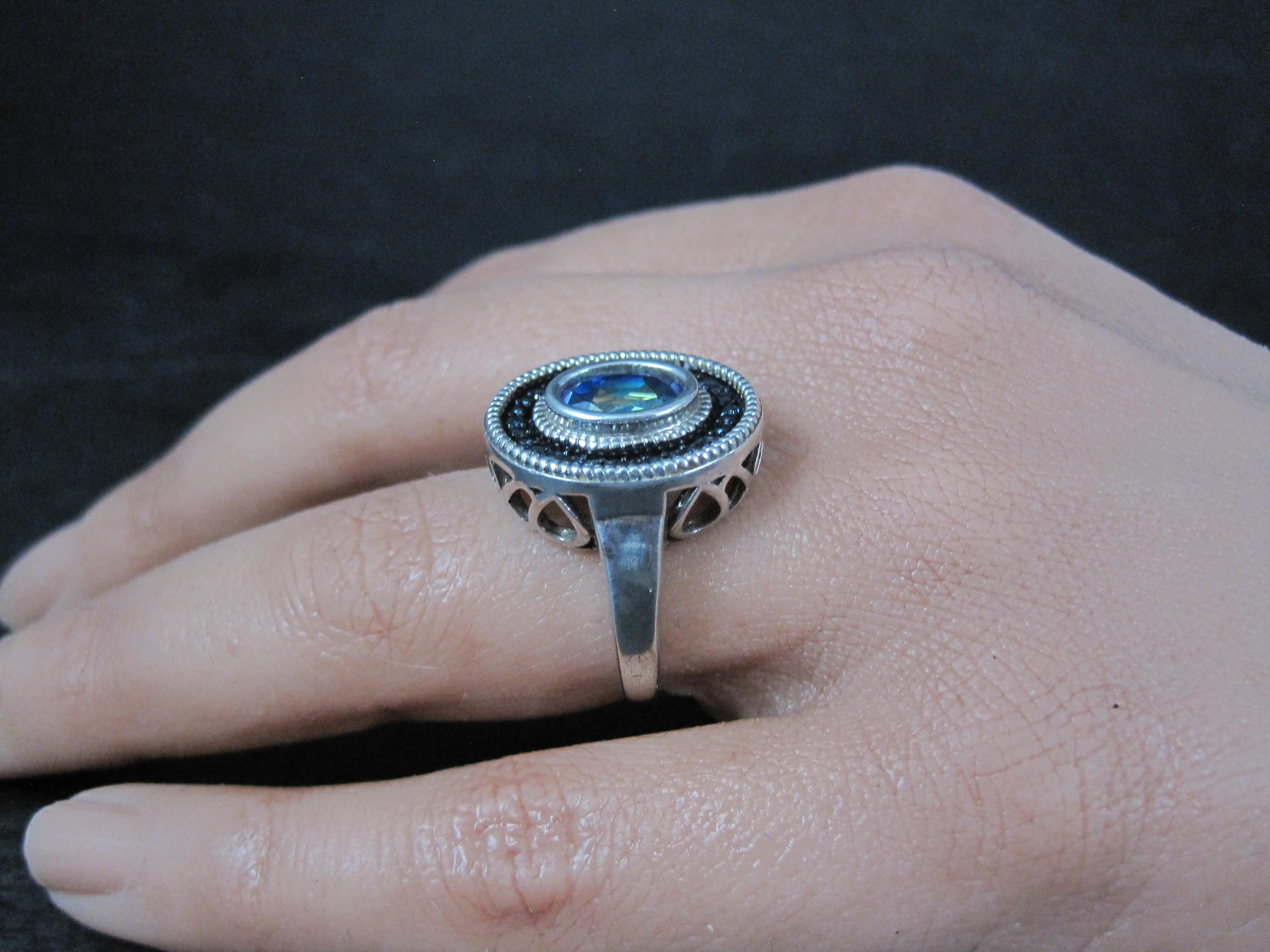 Bague mystique avec topaze bleue et diamants, taille 6 en vente 3