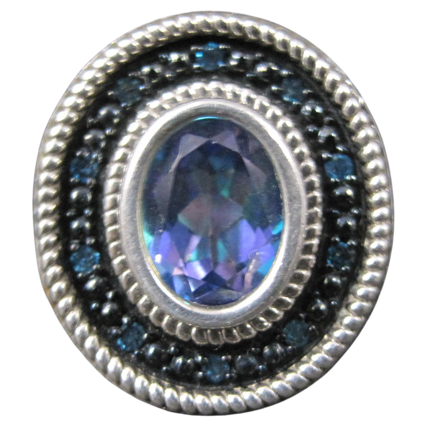 Bague mystique avec topaze bleue et diamants, taille 6
