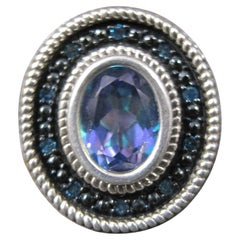 Mystic Topaz Blue Diamond Ring Sterling Size 6