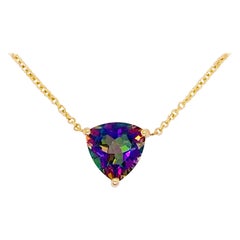 Mystic Topaz Necklace, 14k Gold Pendant, Trillion, #NeckMess, Rainbow Gemstone