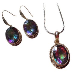 Vintage Mystic Topaz Pendant and Earrings Sterling Silver Set
