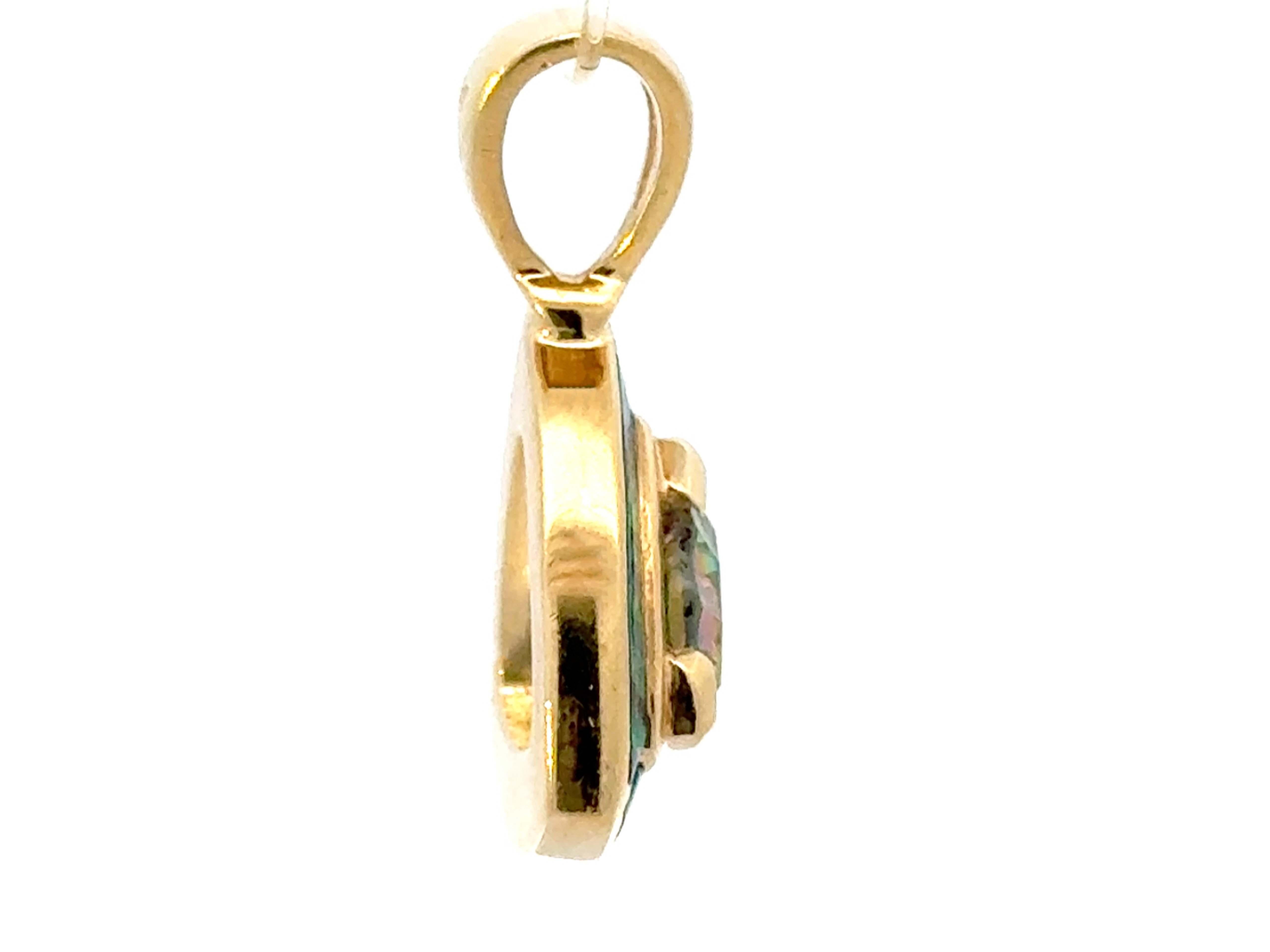 Pendentif Topaze Mystique Triangle Incrustation Opale Or Jaune 14k Pour femmes en vente