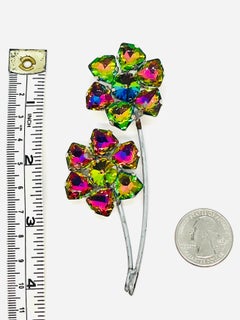 Mystic Triliant Cut Crystal Rhinestone Flower Brooch with Rivoli Center, 1950s