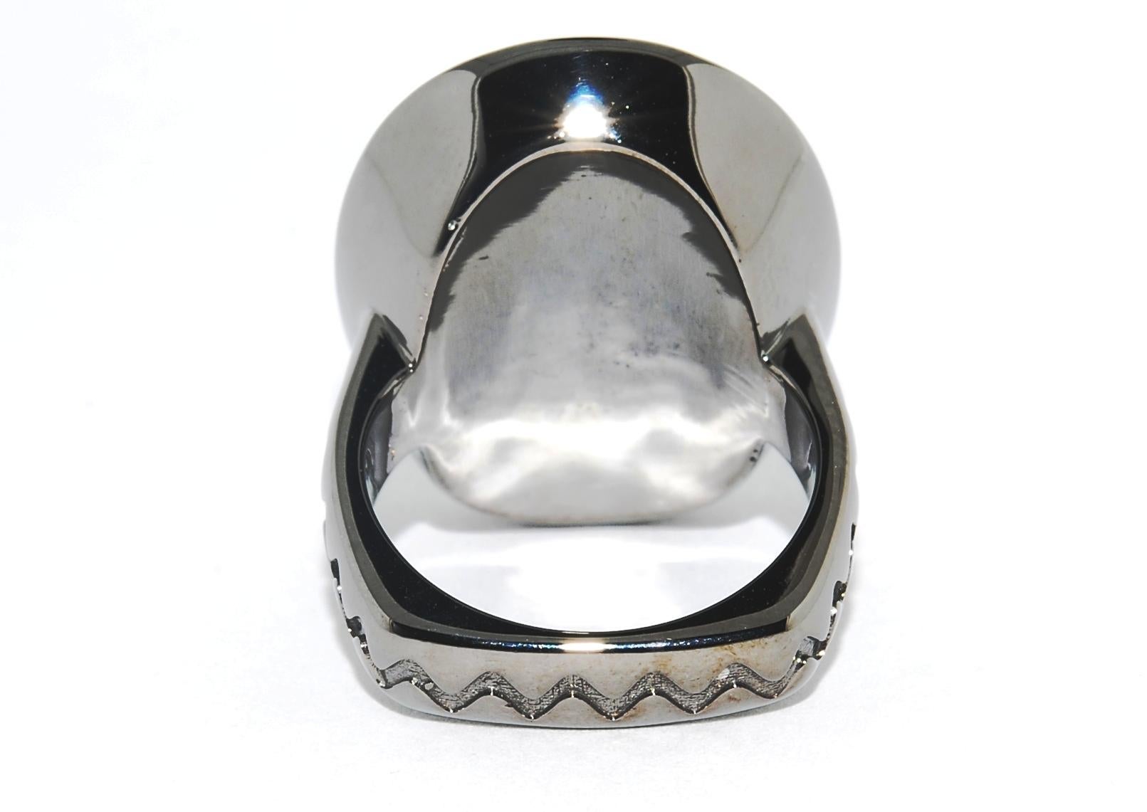 Mystical Aquamarine Cabochon Ring with Black Diamonds in Blackened White Gold In New Condition For Sale In Lake Havasu City, AZ