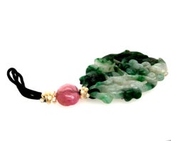Mystical Beast and Grape Jade Pendant with Bead and Cord