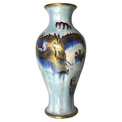 Mystical Gilded Dragon Wedgwood Mixed Blue Ordinary Lustre Porcelain Vase Z4829