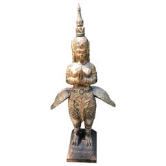 Mystical Giltwood Bejeweled Thai Deity Sculpture