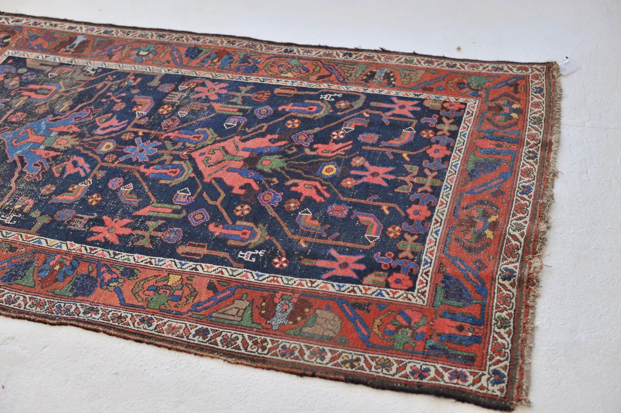 Mystical Highly Attractive Navy, Green, Watermelon Antique Rug In Good Condition For Sale In Milwaukee, WI