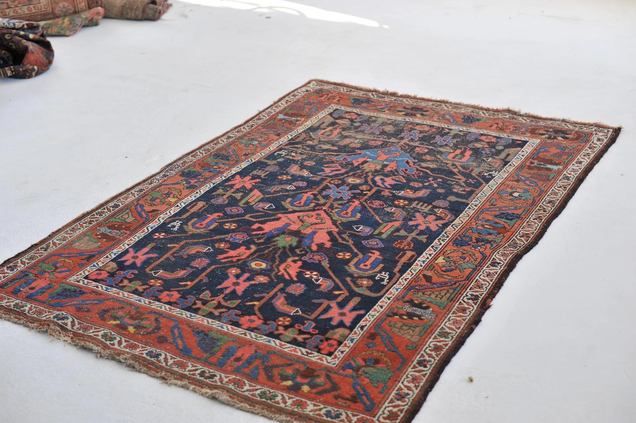 20th Century Mystical Highly Attractive Navy, Green, Watermelon Antique Rug For Sale