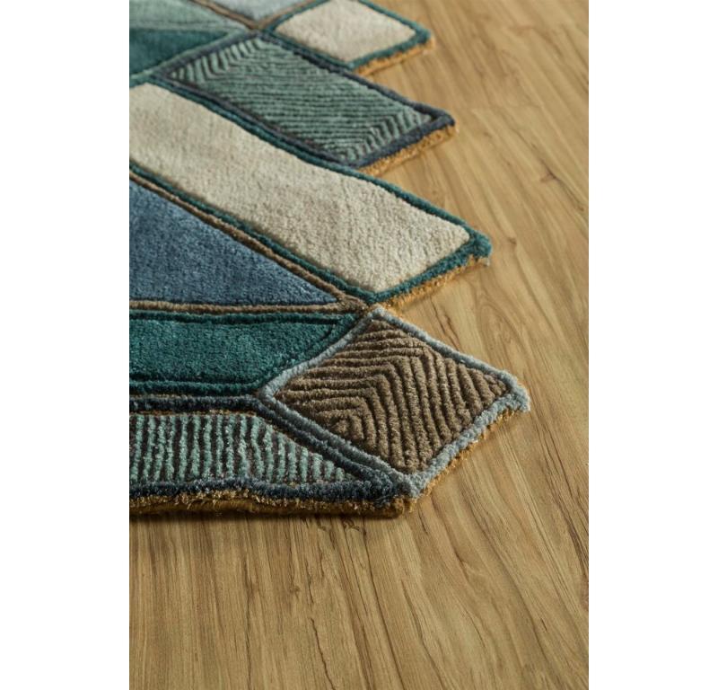 Modern Mystical Horizon Aruba Blue & Cloud White 180X163 cm Hand Tufted Rug For Sale
