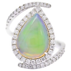 Natural Diamond 0.72CT Natural Opal 3.74CT 18KT White Gold Ring 