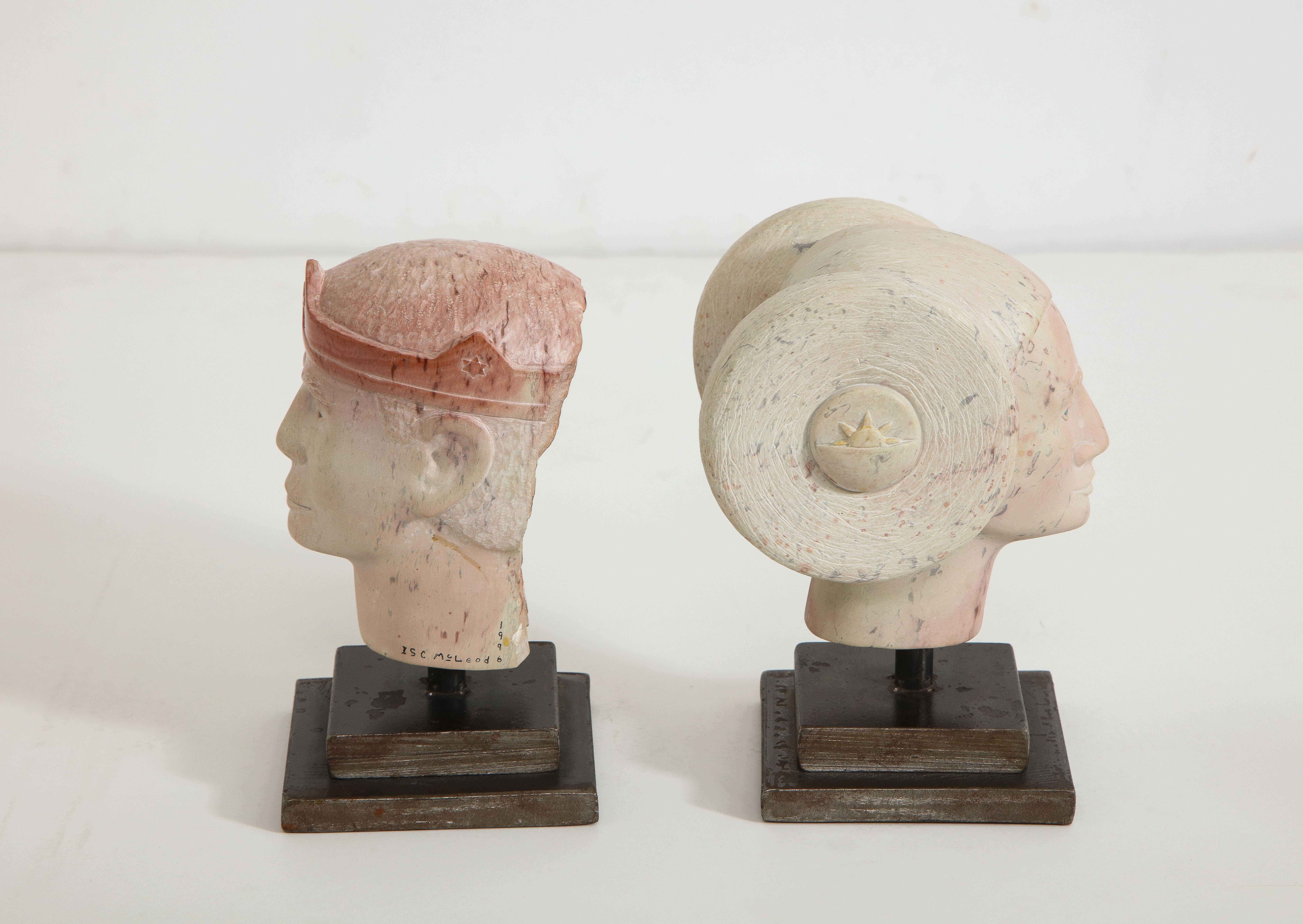 Late 20th Century Mystical Prince and Princess Granite Marble Head Sculptures by Scott McLeod For Sale