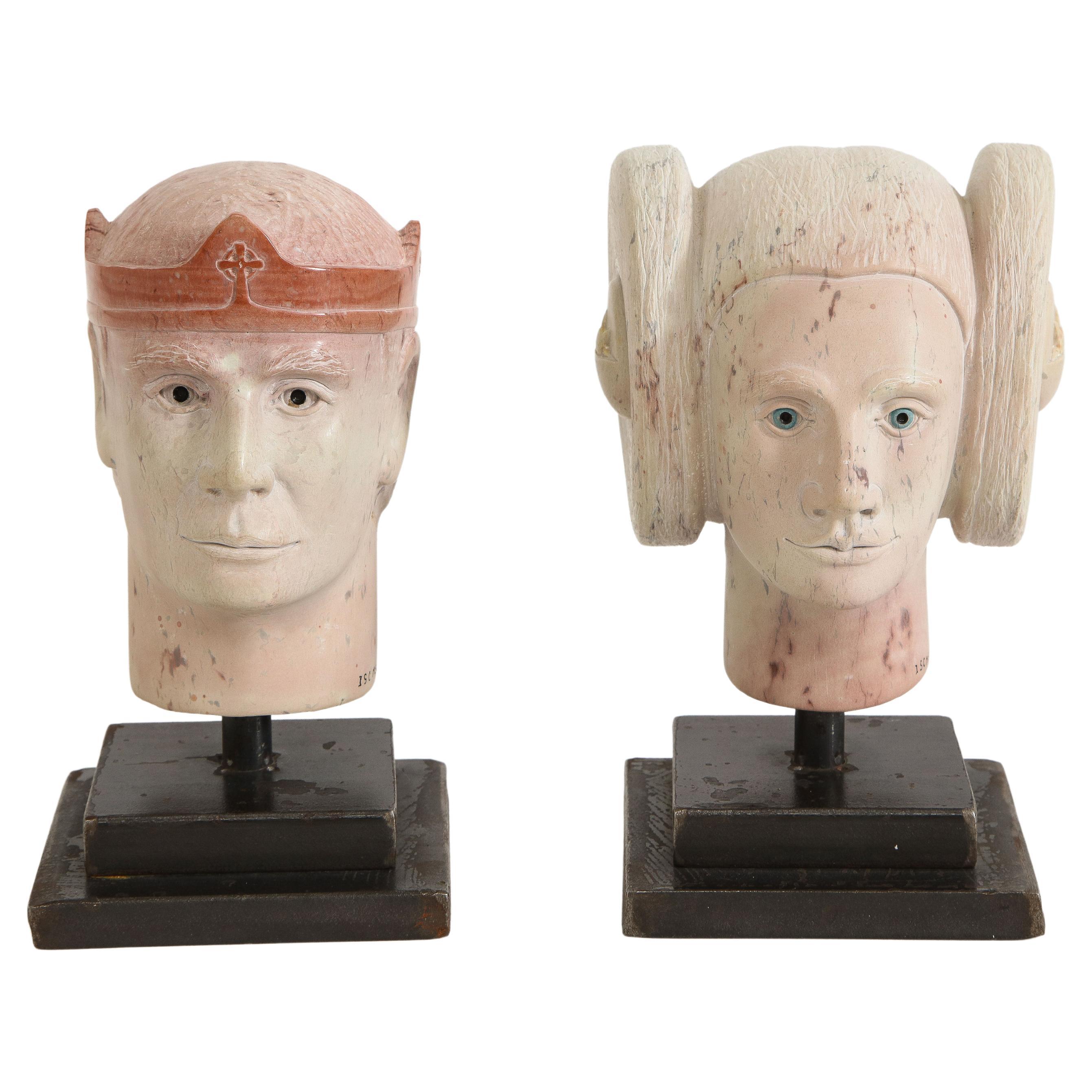 Mystical Prince and Princess Granite Marble Head Sculptures by Scott McLeod For Sale