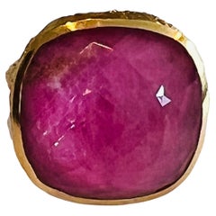 Mystical Red Corundum and Crystal Cocktail Ring in 22k Gold, by Tagili