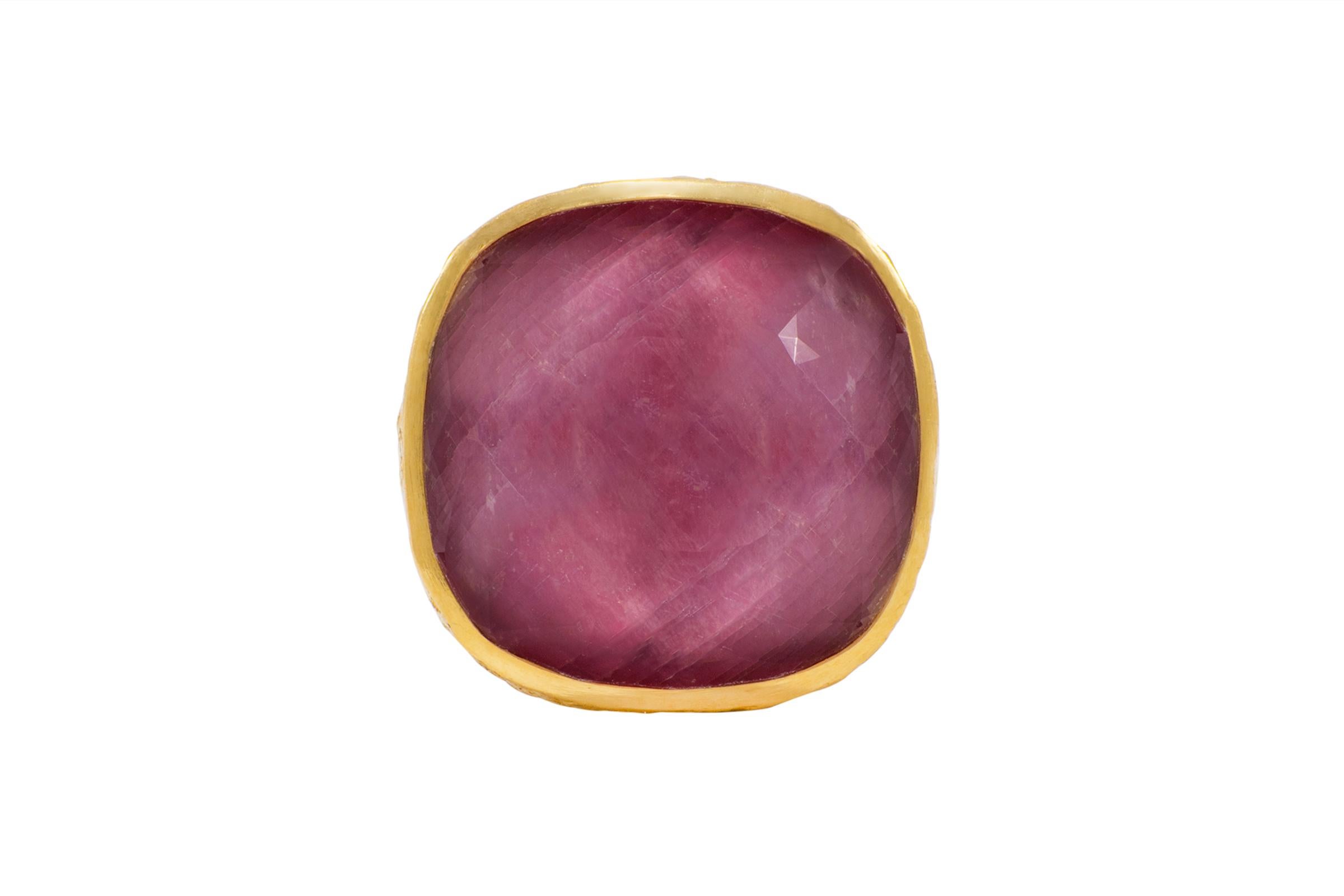 Mystical Red Corundum and Crystal Cocktail Ring in 22k Gold, by Tagili For Sale