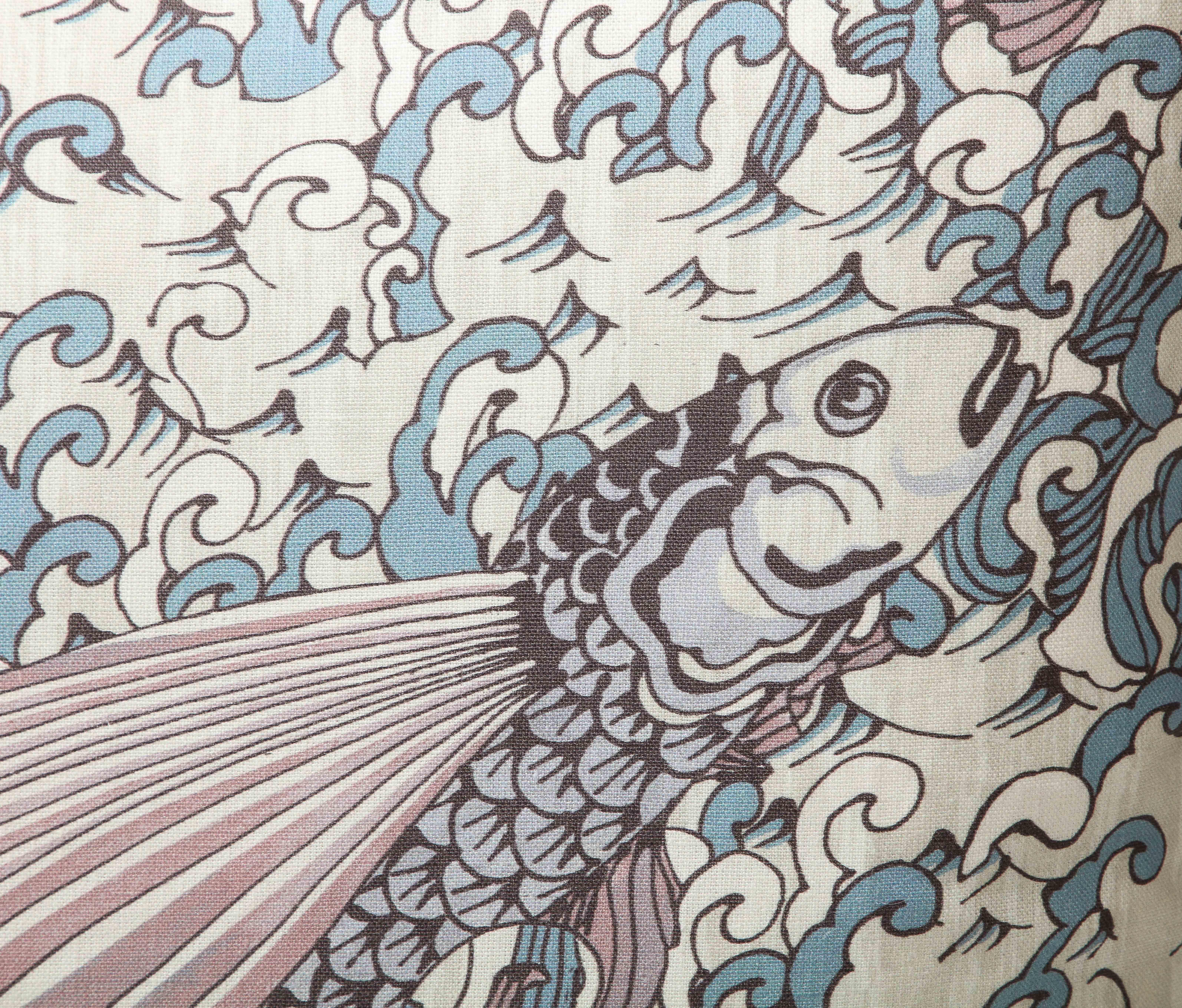 Cuscino in lino rosa, blu e crema 