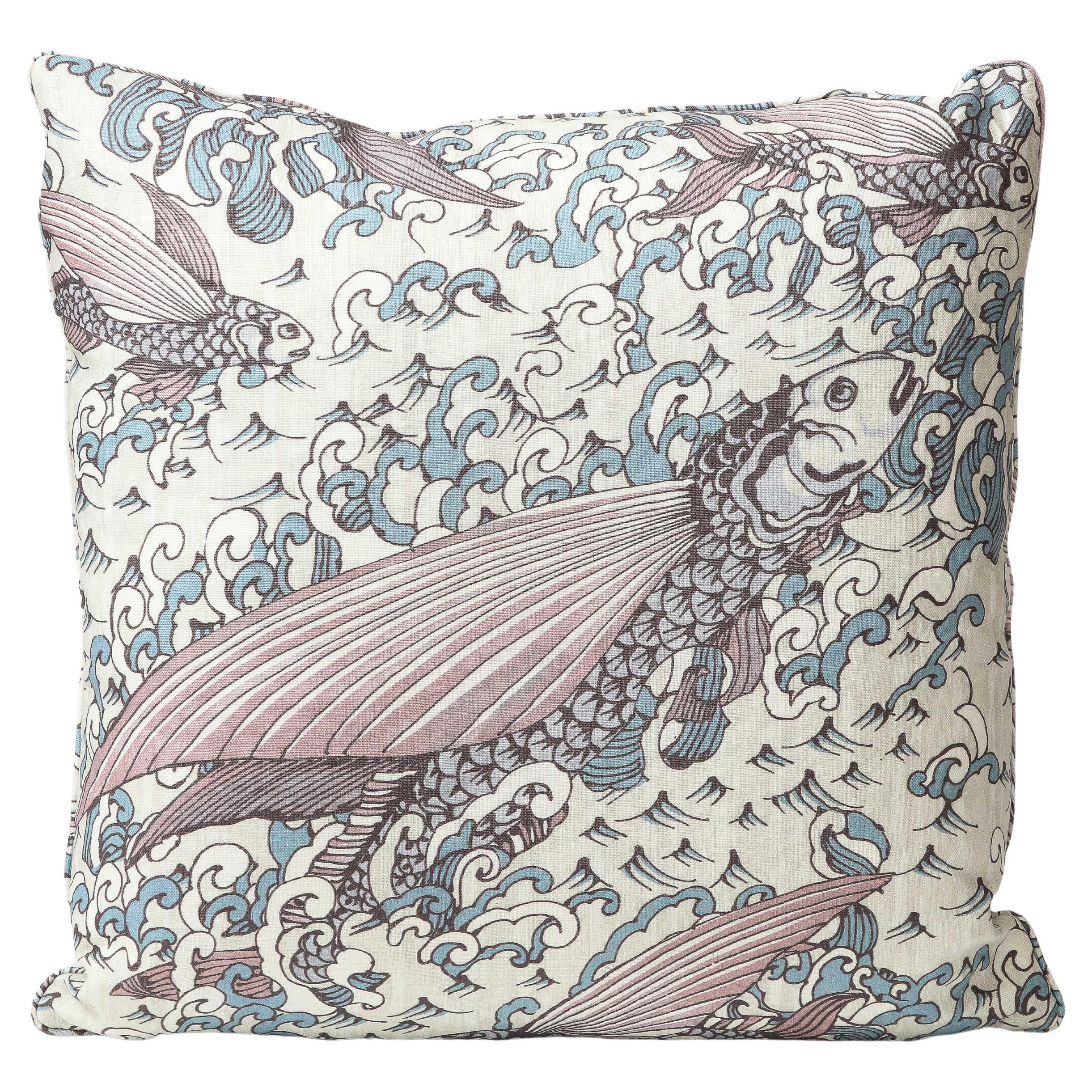 "Mystique" by Peter Fasano Pink, Blue and Cream Linen Pillow For Sale